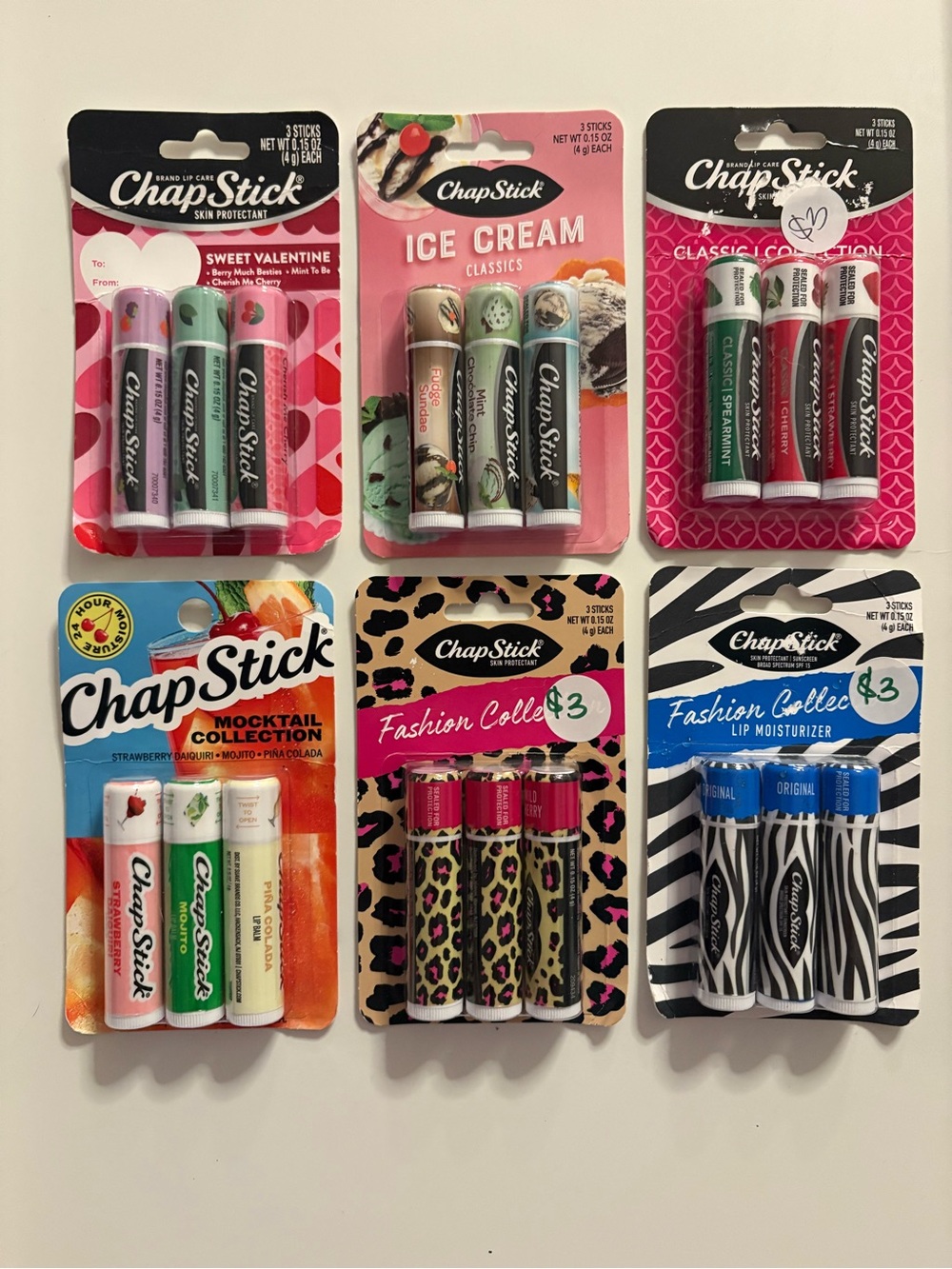 💄 ChapStick 6-Pack Lot • 18 Sealed Sticks • Rare/Fun Collections